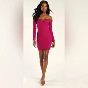 Lulus Over the Swoon Off Shoulder Bodycon Dress Magenta
